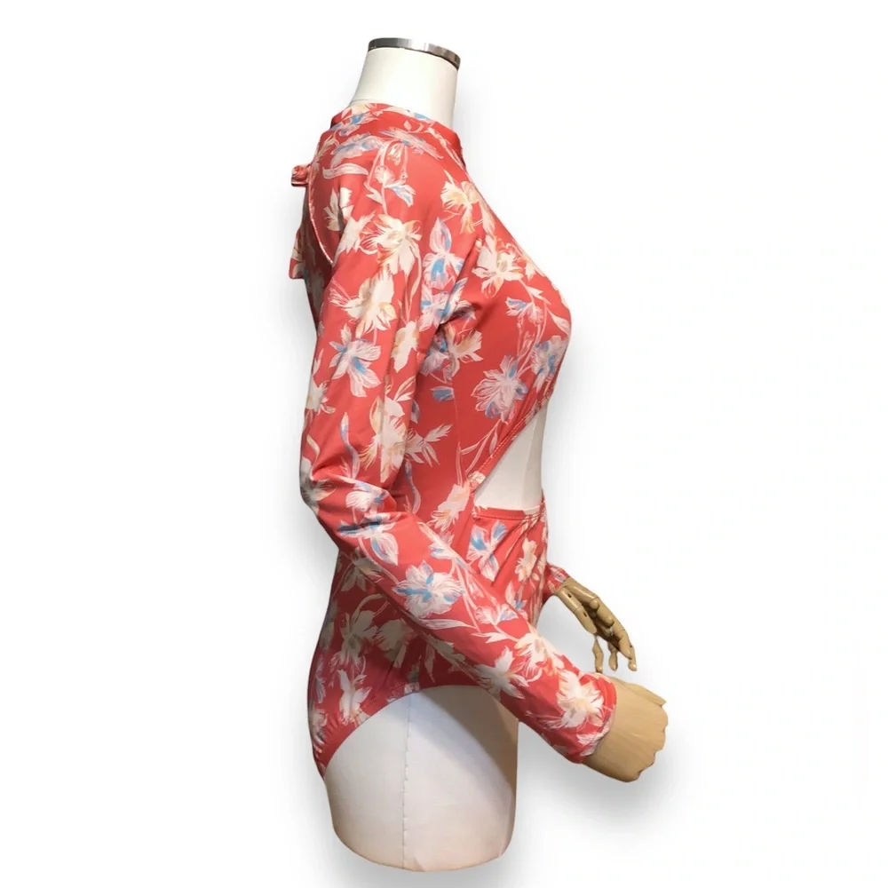 OP OCEAN PACIFIC Orange Floral Cut-Out One Piece Swimsuit